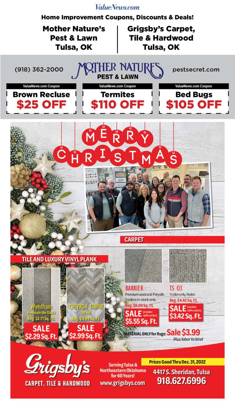 Best Home Improvement Discounts, Deals & Savings - Mother Nature's & Grigsby's December 2022 Value News display ad image