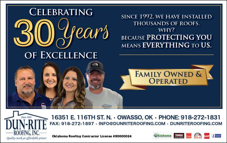Dun-Rite Roofing of NE Oklahoma, serving Owasso, Tulsa and surrounding areas; December 2022 verified savings, discounts, coupons and deals.