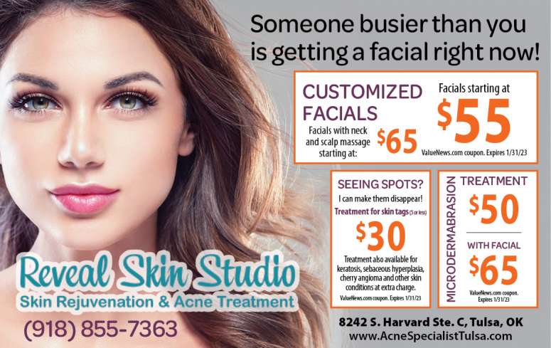 Reveal Skin Studio of NE Oklahoma, serving Tulsa and surrounding areas; December 2022 verified savings, discounts, coupons and deals.