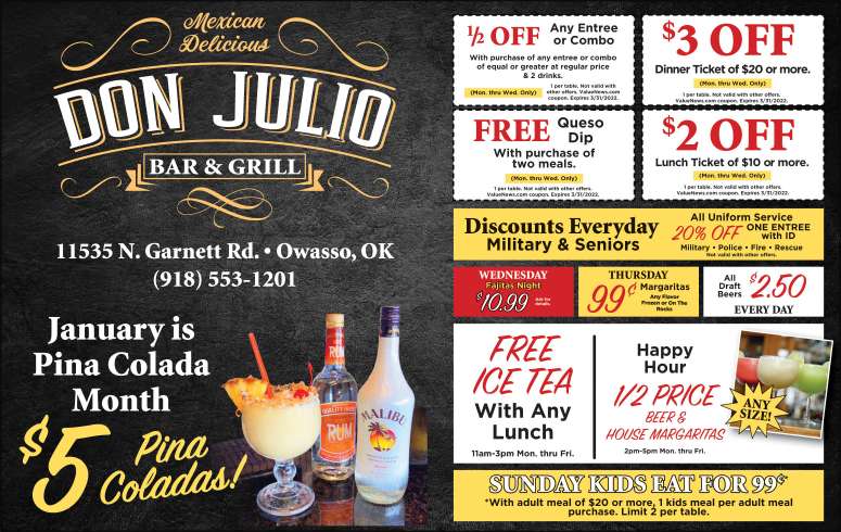 Don Julio Mexican Grill January 2022 Value News display ad image