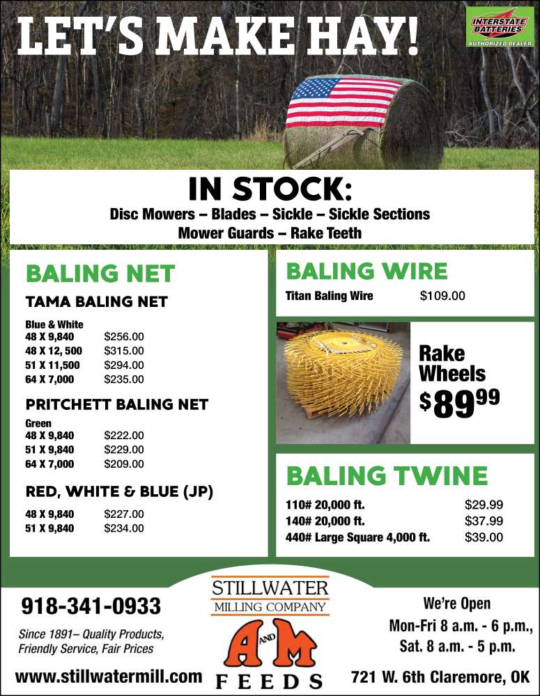 Stillwater Milling Co. June 2022 Value News display ad image, disc mowers, blades, sickle, sickle sections, mower guards, rake teeth