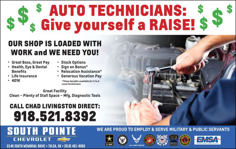 South Pointe Chevrolet - Techs Wanted May 2022 Value News display ad image