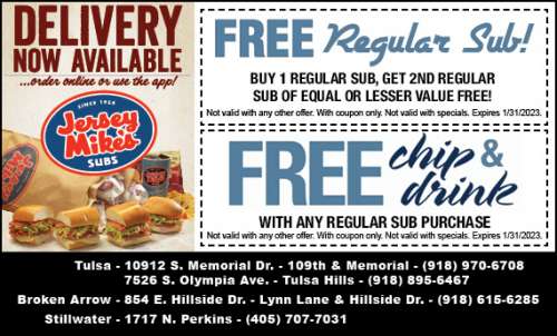 Jersey Mike's Subs serving Tulsa and surrounding areas; November 2022 Value News display ad image