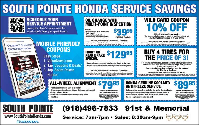 South Pointe Honda serving Tulsa and surrounding areas; November 2022 Value News display ad image