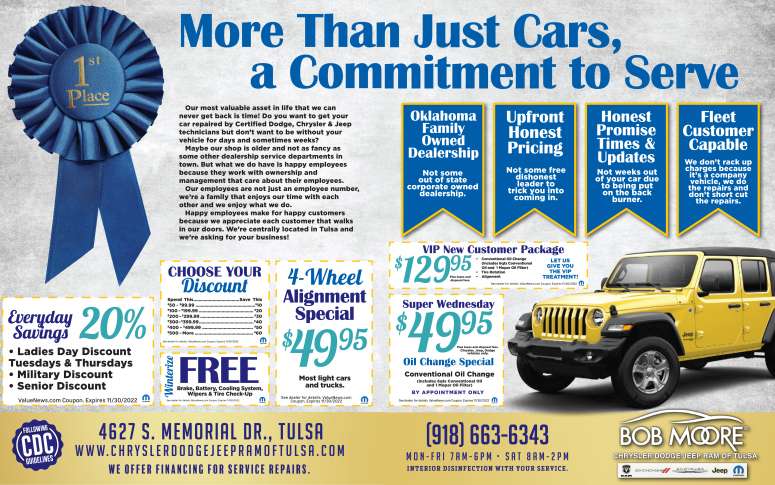 Bob Moore Chrysler Dodge Jeep Ram of Tulsa September 2022 Value News display ad image