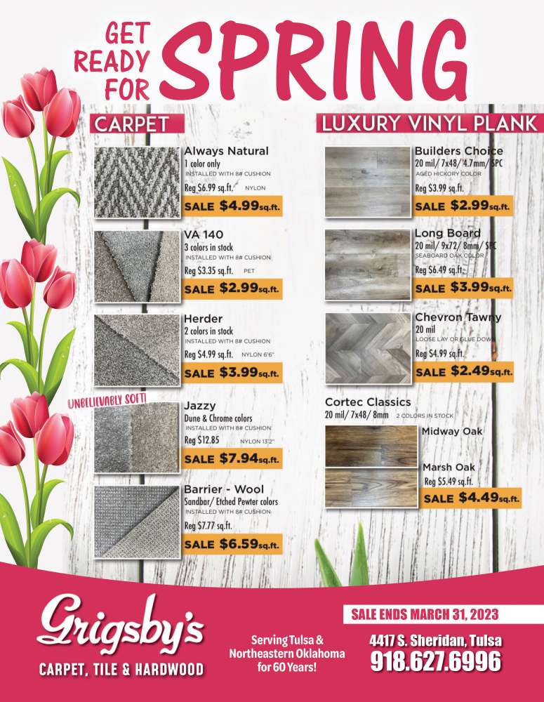 Grigsby's Carpet, Tile & Hardwood March 2023 Value News display ad image