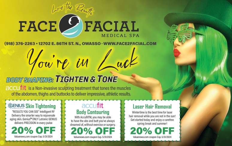 Face 2 Facial Medical Spa March 2024 Value News display ad image
