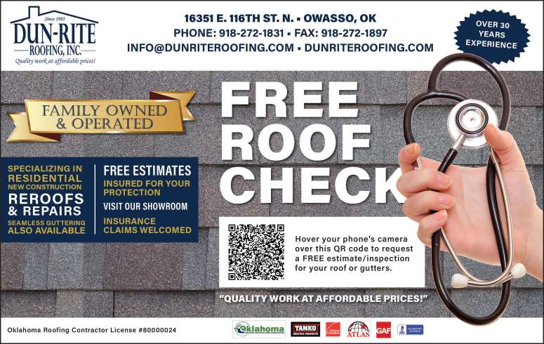 Dun-Rite Roofing May 2024 Value News display ad image