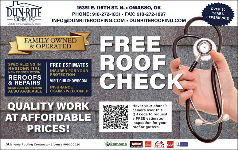 Dun-Rite Roofing April 2025 Value News display ad image