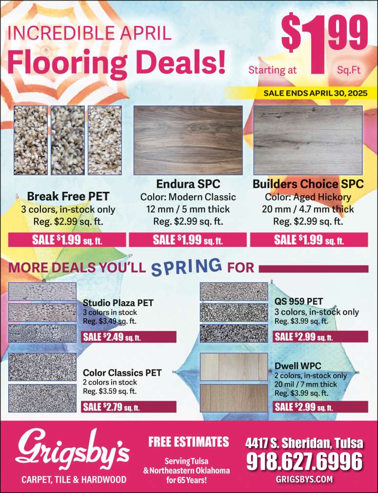 Grigsby's Carpet, Tile & Hardwood April 2025 Value News display ad image
