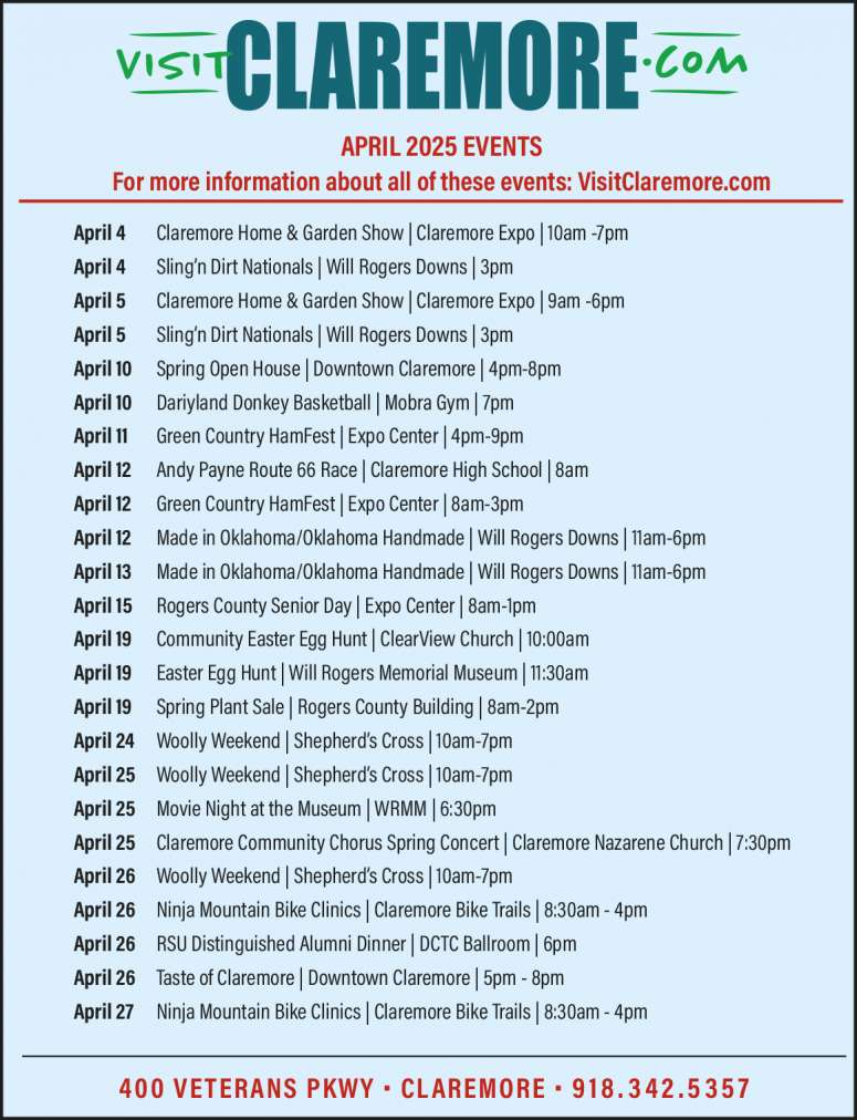 Visit Claremore April 2025 Value News display ad image