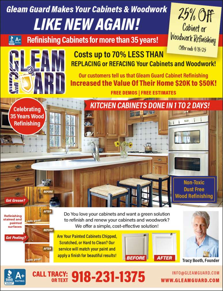 Gleam Guard Cabinet & Wood Refinishing August 2025 Value News display ad image