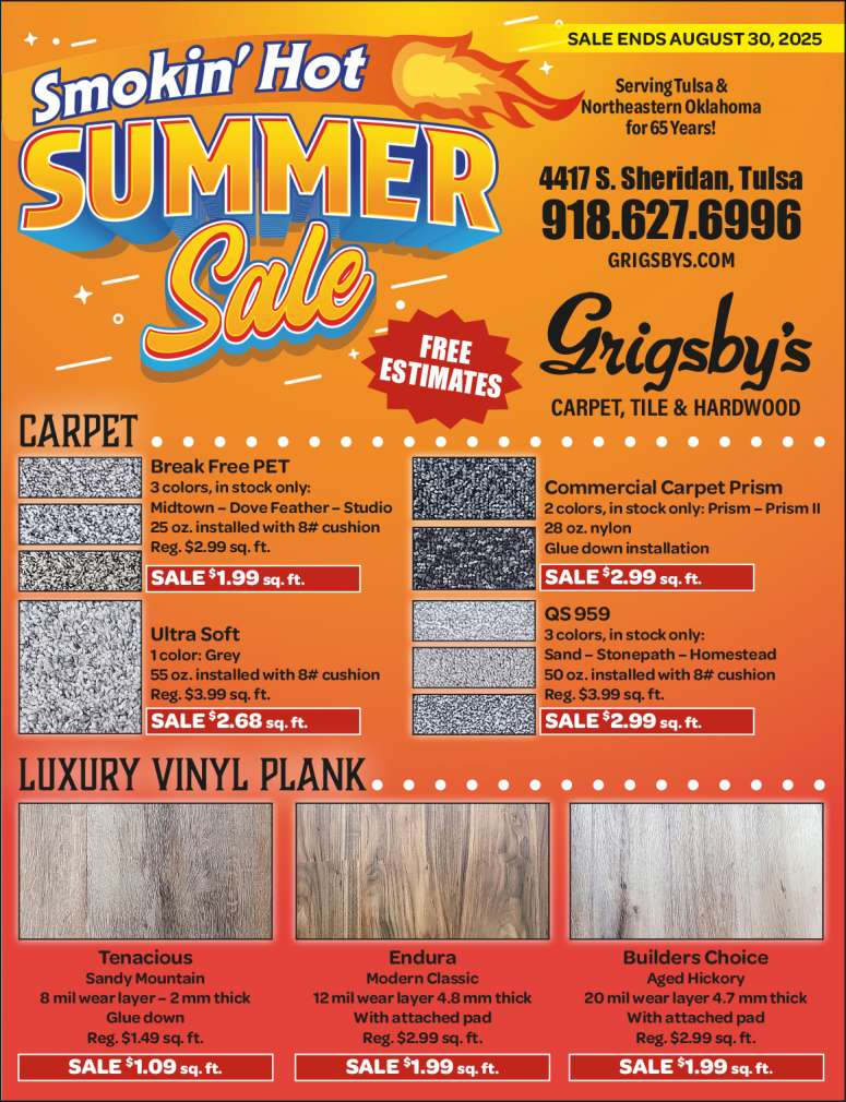 Grigsby's Carpet, Tile & Hardwood August 2025 Value News display ad image