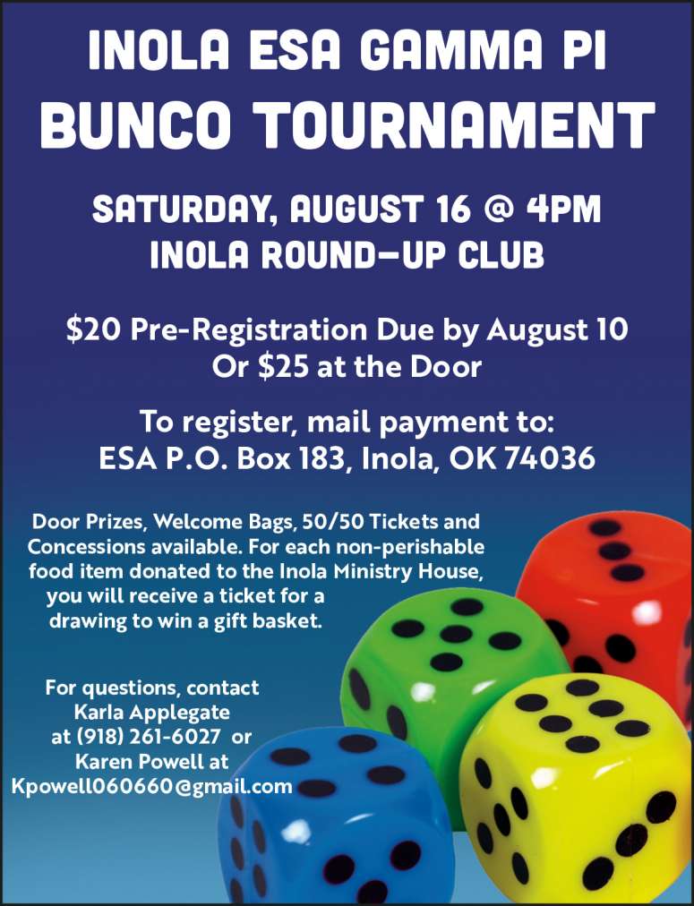 Inola ESA Gamma Pi Bunco Tournament August 2025 Value News display ad image