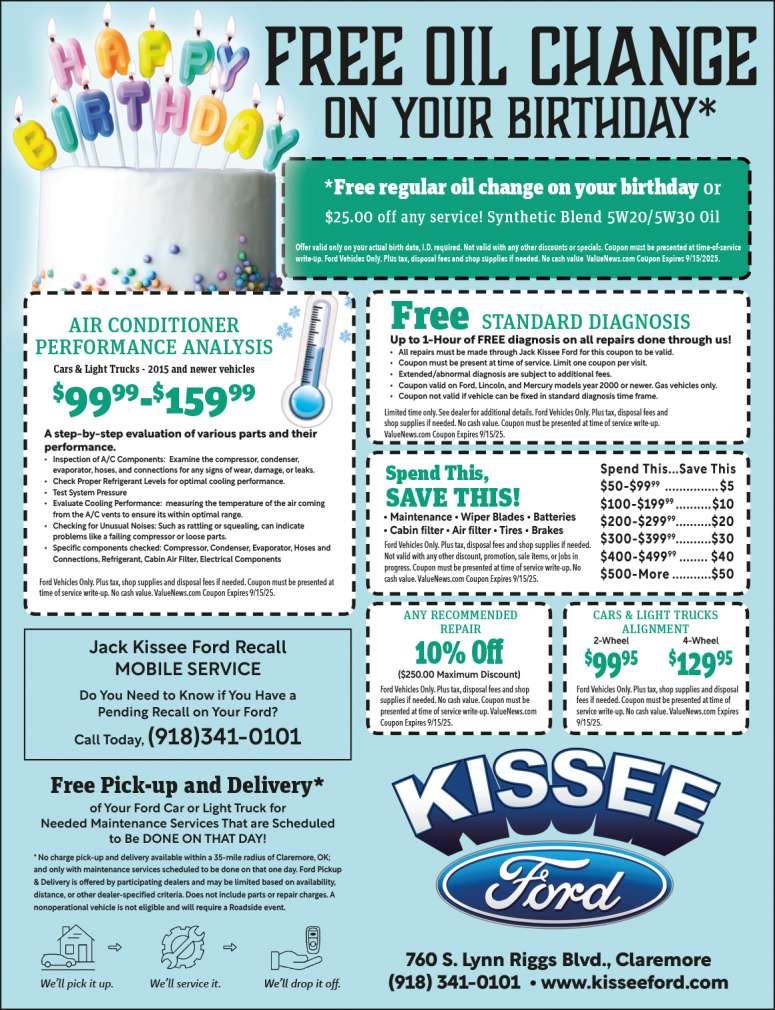 Jack Kissee Ford Service Savings & Discounts! August 2025 Value News display ad image