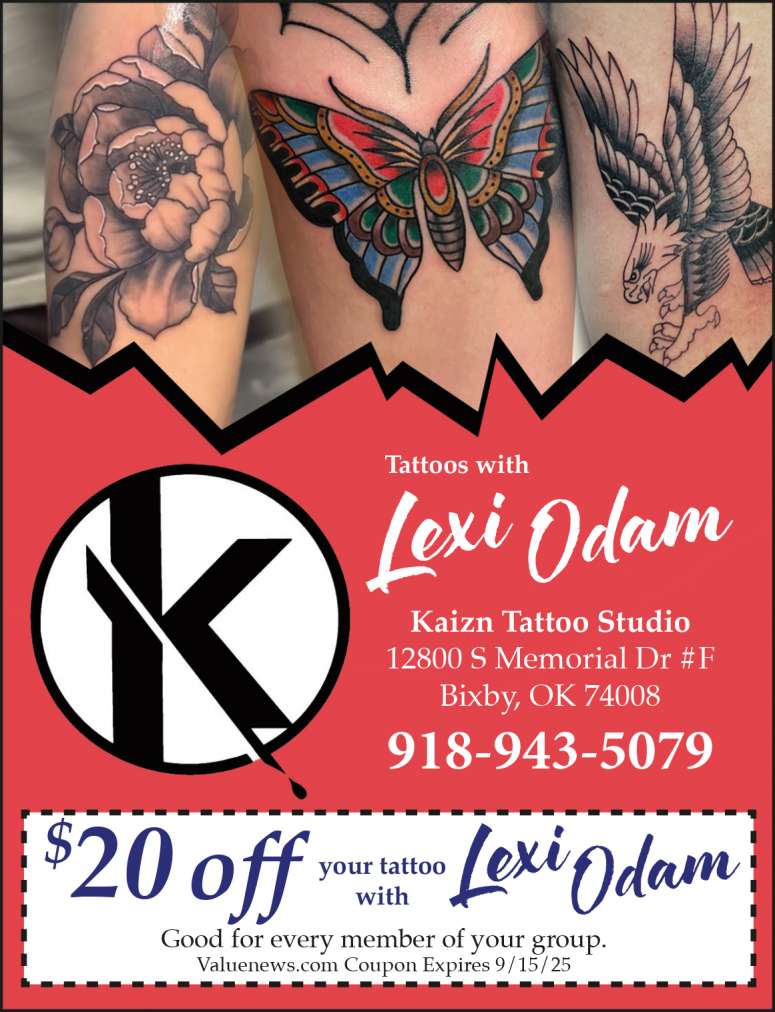Kaizn Tattoo Studio, Lexi Odam August 2025 Value News display ad image