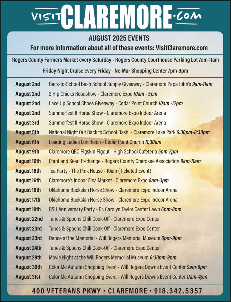 Visit Claremore August 2025 Value News display ad image