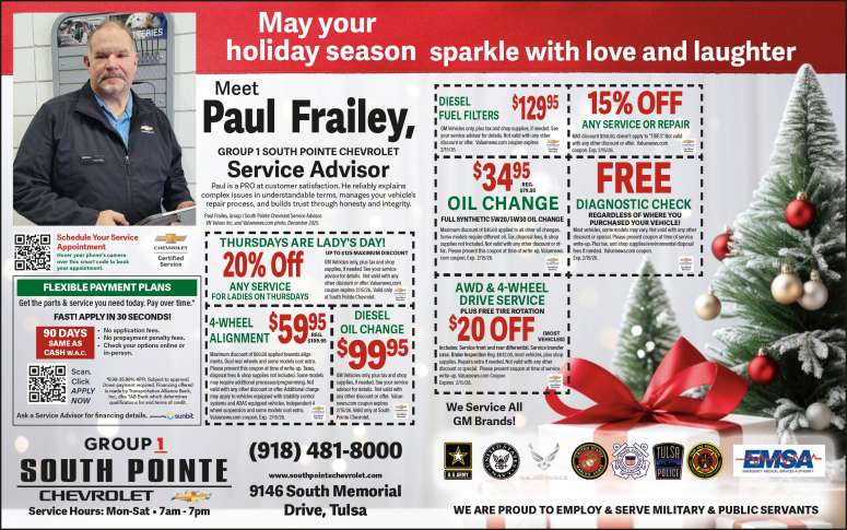 Service specials and maintenance coupons at Group 1 South Pointe Chevrolet.