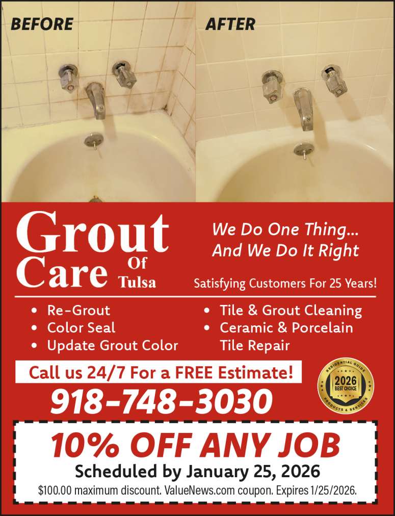 Grout Care of Tulsa cleans grout to like-new condition.