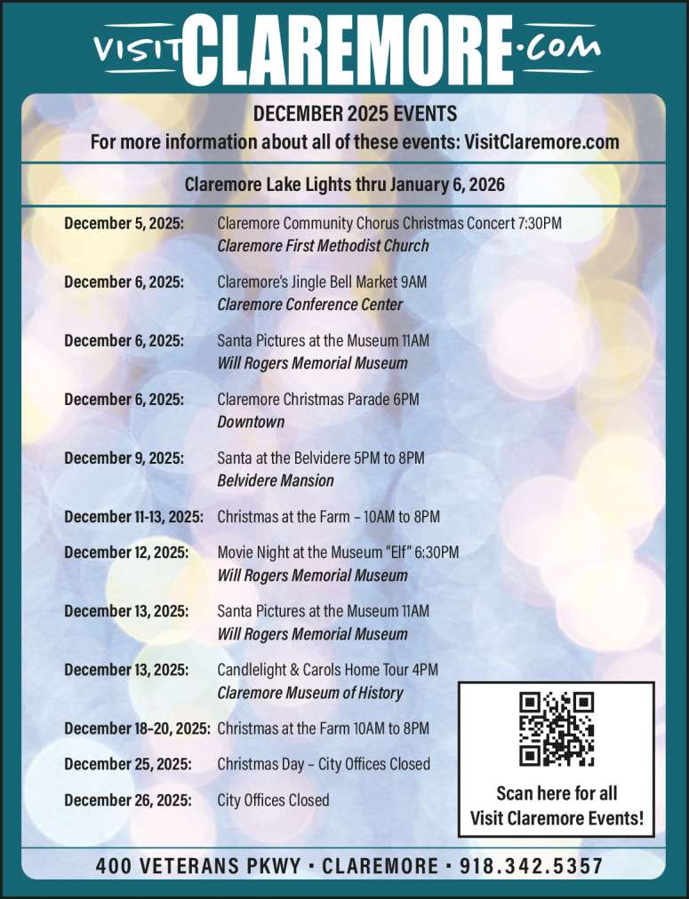 Calendar of events from Visit Claremore.