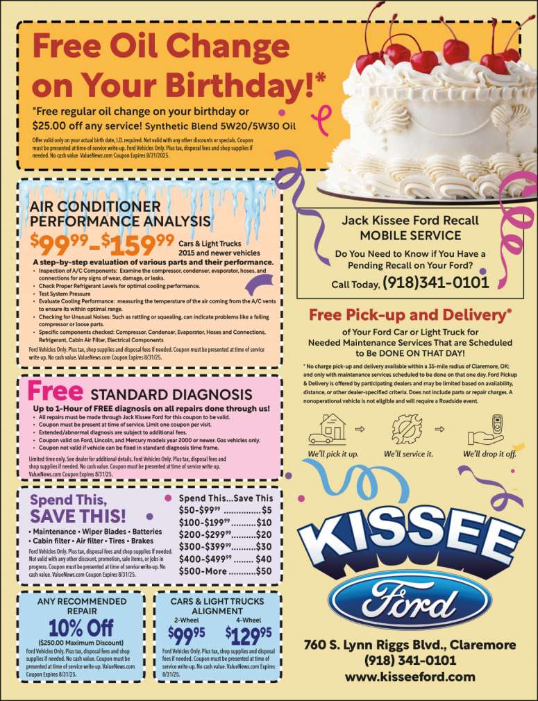 Jack Kissee Ford Service Savings & Discounts! July 2025 Value News display ad image
