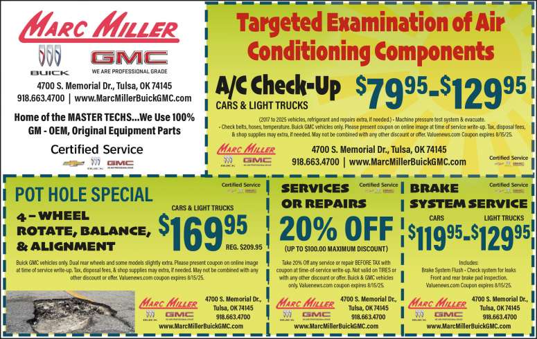 Marc Miller Buick GMC Service Discounts July 2025 Value News display ad image