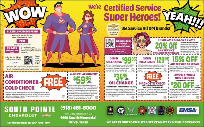 South Pointe Chevrolet Service Deals & Coupons! July 2025 Value News display ad image