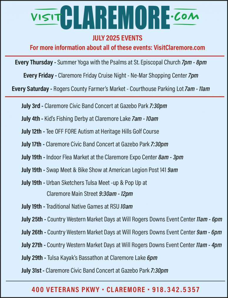 Visit Claremore July 2025 Value News display ad image