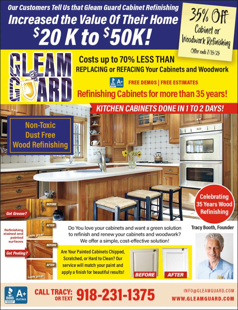 Gleam Guard Cabinet & Wood Refinishing June 2025 Value News display ad image