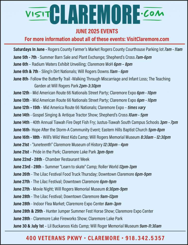 Visit Claremore June 2025 Value News display ad image