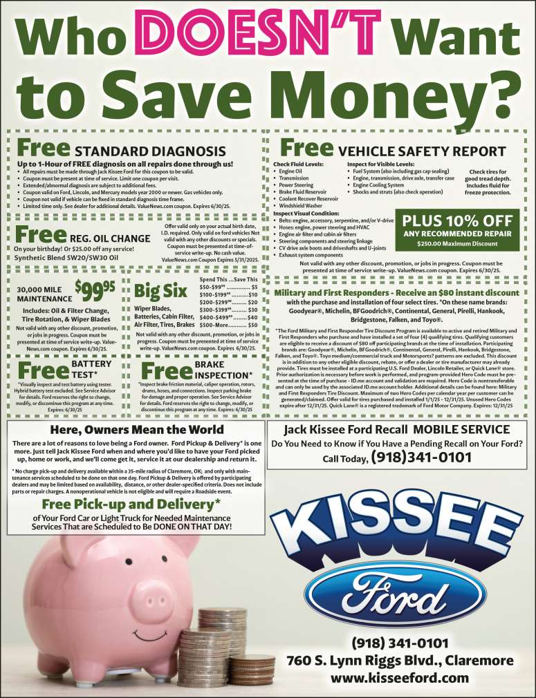 Jack Kissee Ford Service Savings & Discounts! May 2025 Value News display ad image