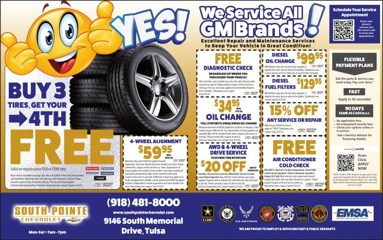 South Pointe Chevrolet Service Deals & Coupons! May 2025 Value News display ad image