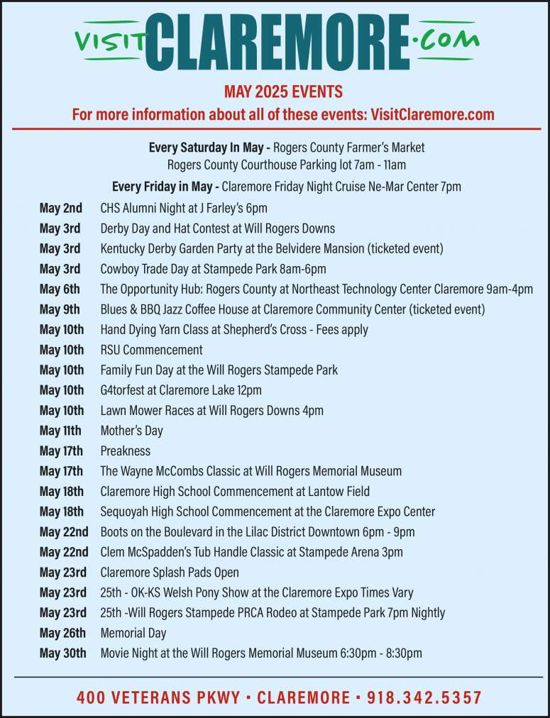 Visit Claremore May 2025 Value News display ad image