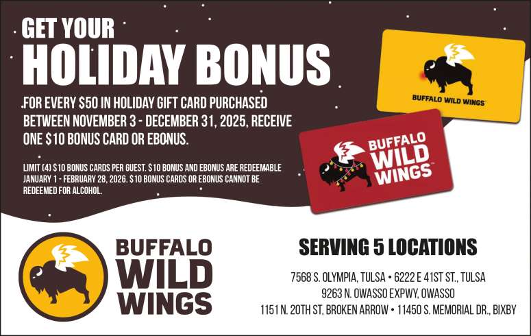 Buffalo Wild Wings holiday gift card offer.