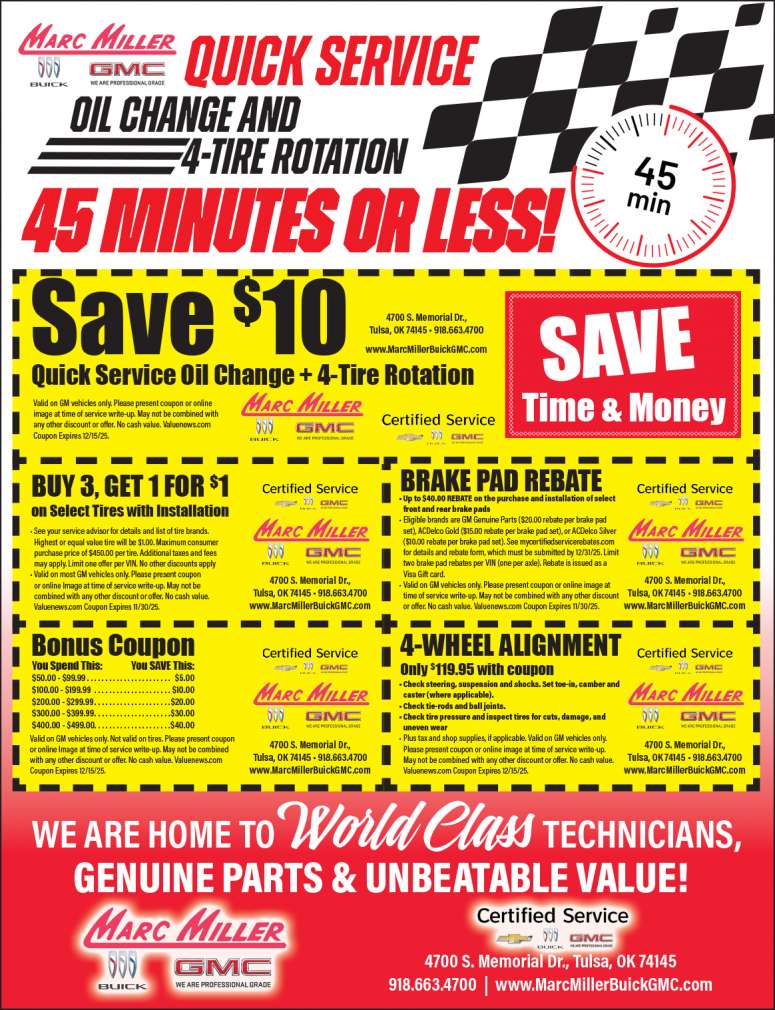 Service Coupons From Marc Miller Buick GMC in Tulsa.