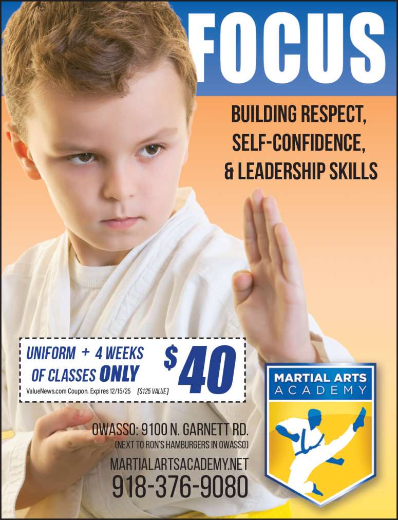 Individuals develop focus while practicing martial arts.