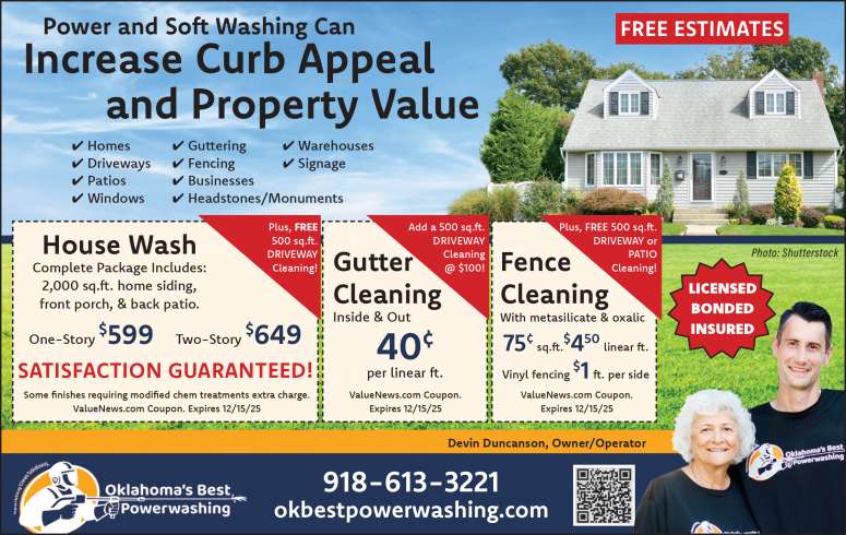 Oklahoma's Best Power Washing can increase your home's value.