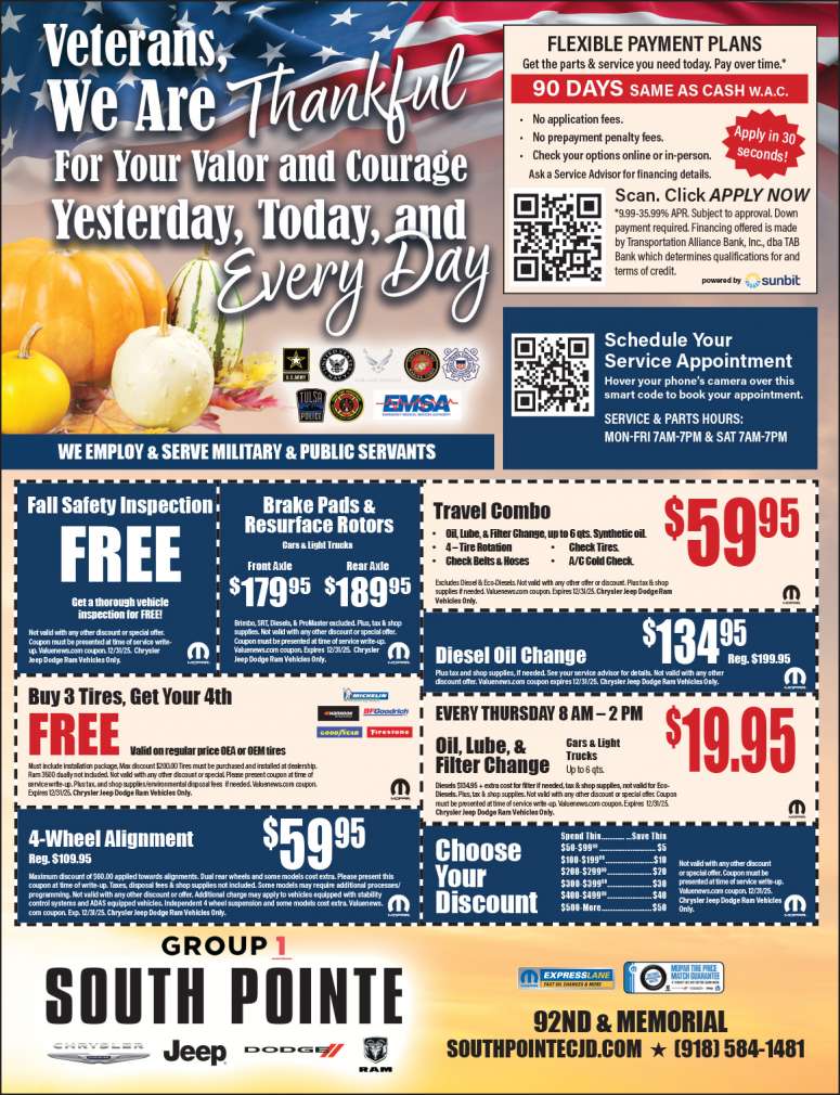 Service Coupons From South Pointe Chrysler Jeep Dodge RAM in Tulsa.