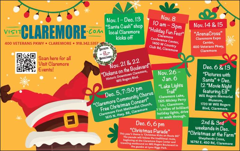 Holiday calendar of events from Visit Claremore.