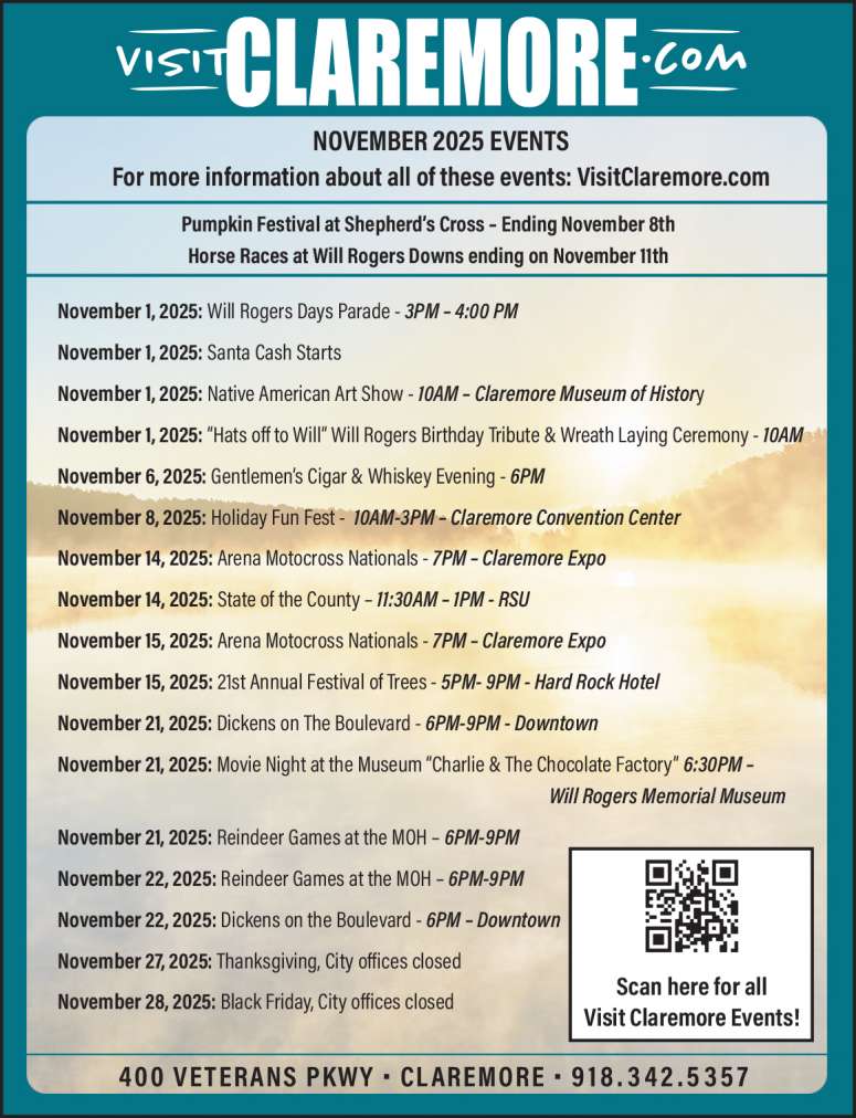 Calendar of events from Visit Claremore.