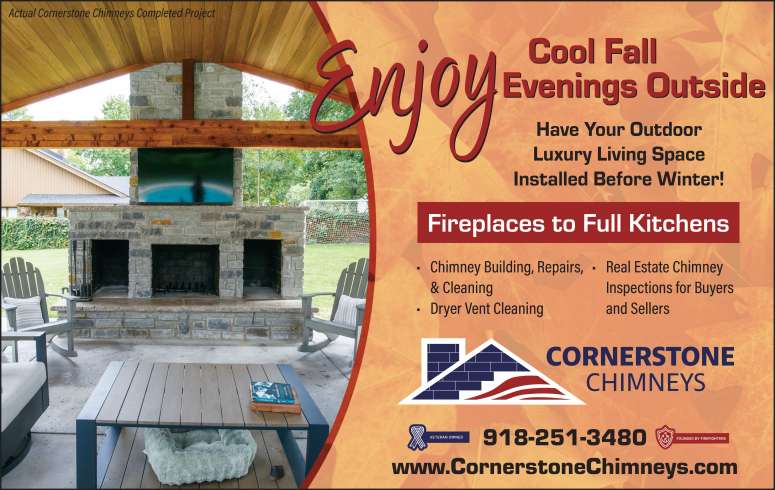 Custom-built outdoor living areas by Cornerstone Chimneys.