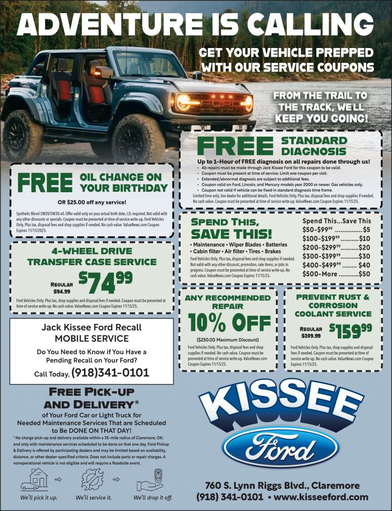 Jack Kissee Ford in Claremore has coupon savings.