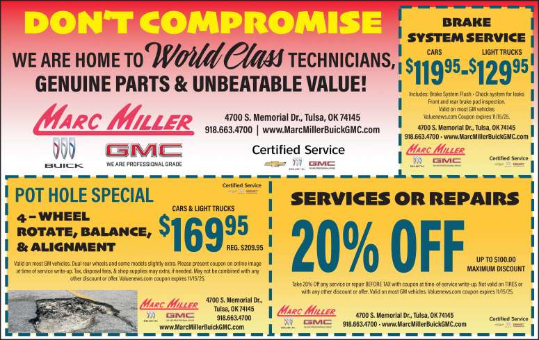 Service Coupons From Marc Miller Buick GMC in Tulsa.