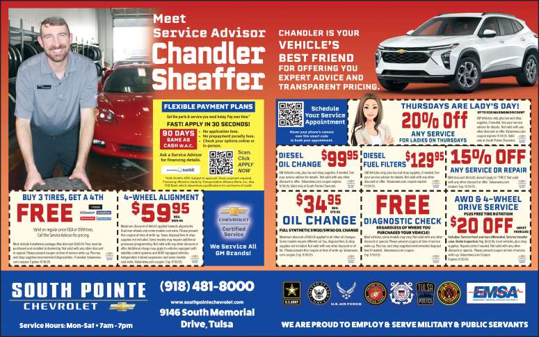 Service specials and maintenance coupons at South Pointe Chevrolet.