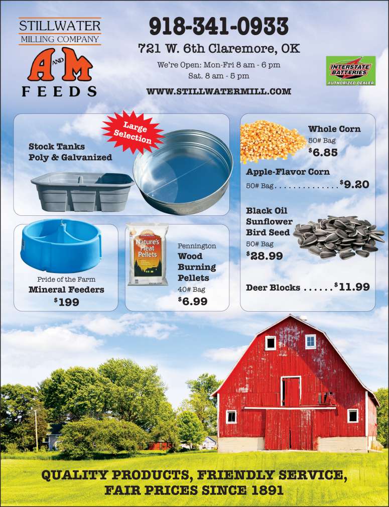 A selection of farm and ranch products available at Stillwater Milling Company.