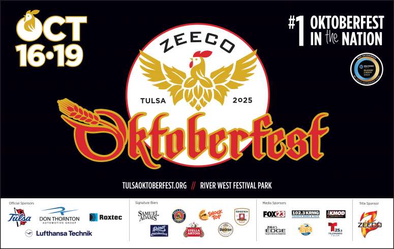The Tulsa Oktoberfest information and sponsor logos.