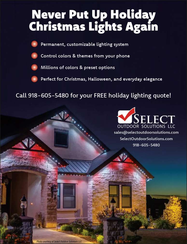 A home lit with festive permanent lighting from Select Outdoor Solutions.