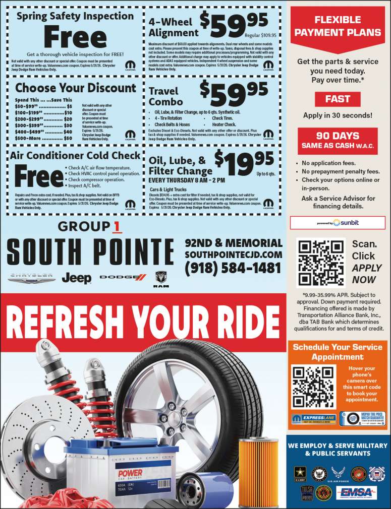 Service Coupons From Group 1 South Pointe Chrysler Jeep Dodge RAM in Tulsa.