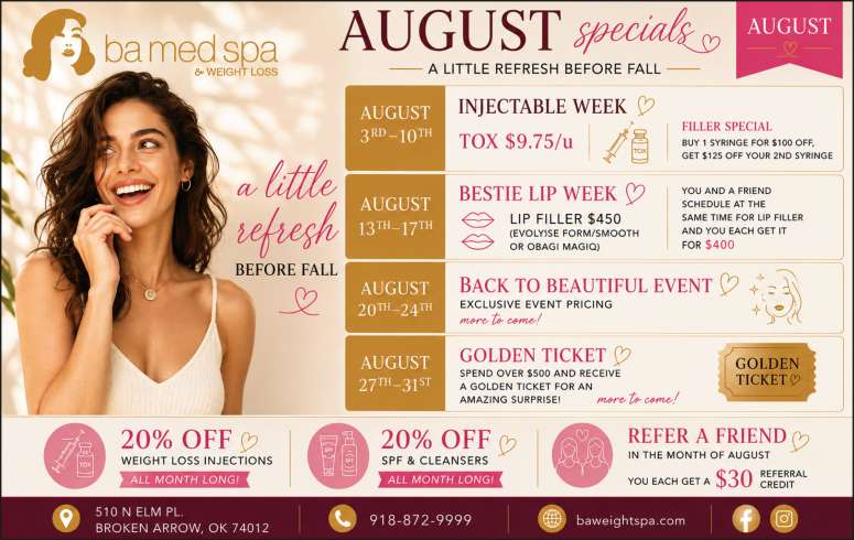 BA Med Spa August Specials.