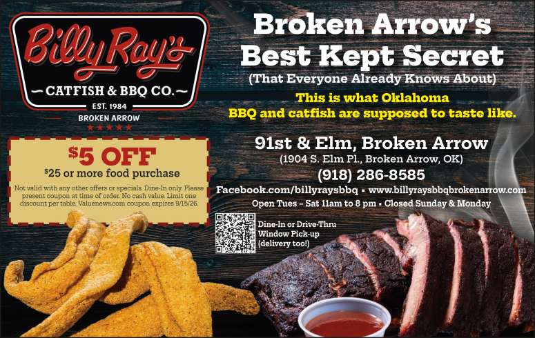 Catfish & BBQ is available at Billy Ray's Catfish & BBQ Co
